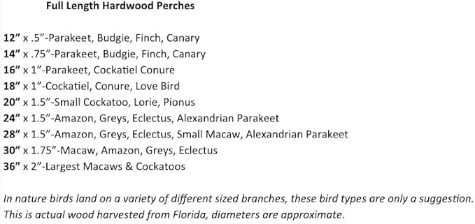 Polly's Full Length Hardwood Cage Perch for Parakeets, Cockatiels, Cockatoos, Macaws, and Other Birds (18")