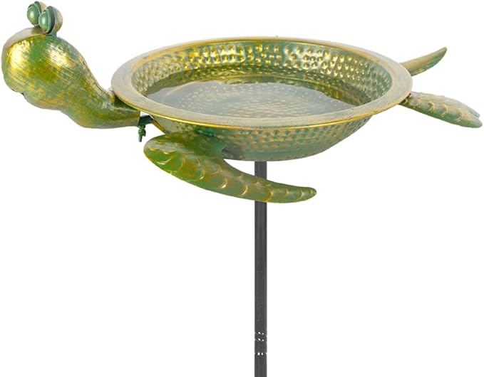 Turtle Bird Bath, 3 Deep Bird Bath Outdoor with Garden Stake, Metal Birdbaths Rustproof Decor for Garden, Yards Lawn Patio