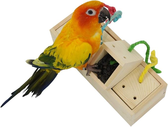 YINGGE Wooden Bird Foraging Feeder Toys, Intelligence Toys for Medium and Large Parrots Sun Conures, Caique, Cockatoo, African Grey, Macaws, Amazon
