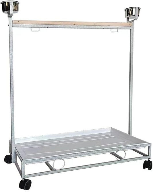 41" Large Amazon Cockatoo Parrot Bird Play Stand Gym Play Ground Rolling Stand. (Silver White)