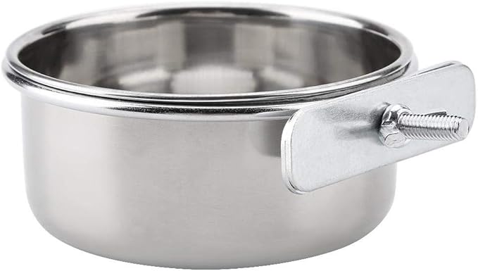 Hanging Adjustable Food Water Food Feeding Bowl Stainless Steel Parrot Parakeet Feeder Bird Cage Accessory Drinking Cup (S)