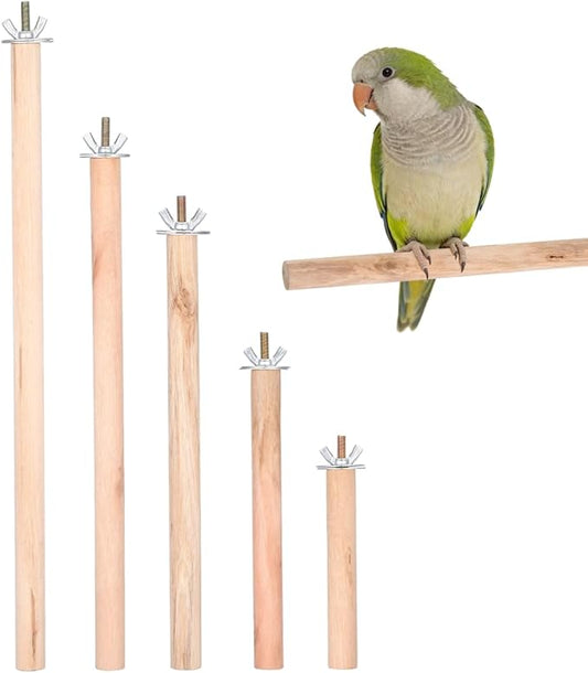 5Pcs Natural Wood Bird Perches with Stainless Steel Washers Wing Nuts Parrot Stand Branches Cage Exercise Climbing Toy Rough Surface Grinding Stick Feet Healthcare for Parakeets Cockatiels Fin