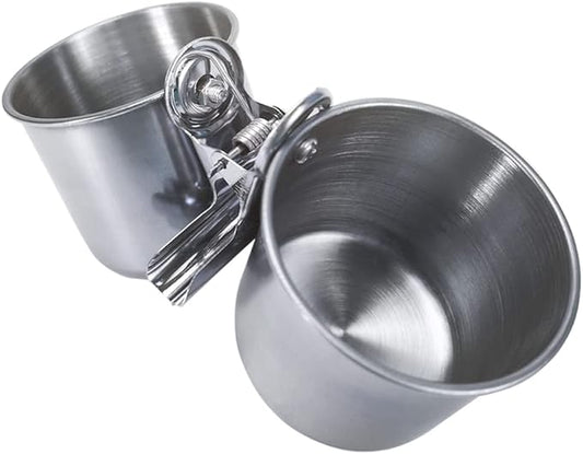 Texsens Bird Feeding Cups - Parrot Food Dish Stainless Steel Parrot Feeders Water Cage Bowls with Clamp Holder for Parakeet African Greys Conure Cockatiels Budgies Chinchilla Small Animal