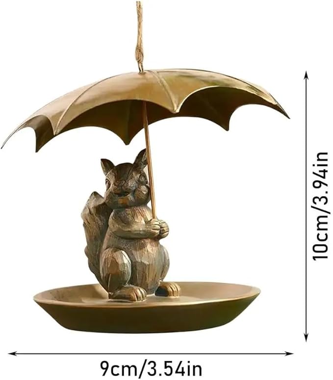 Animal Bird Feeder with Umbrella, Metal Squirrels Feed,Squirrel Umbrella Birds Feeder Birds Feeds for Outdoors Funny Cat Dog for Home Outdoor Decoration and Bird Enthusiasts (Squirrel)