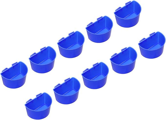 PATIKIL Mini Bird Feeder Cage Cups, 10 Pack Pigeon Water Bowl Large Feeding Sand Cup Hanging Container for Parrot Poultry, Blue
