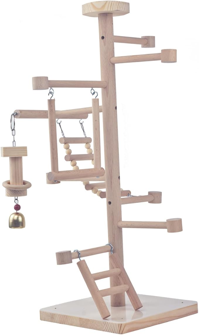 UANLANT Bird Playground Parrots Play Stand Parakeets Play Gyms Set Toy Birdcage Stand Perch Table Top Activity Center Conures Wood Playpen Platform Ladder Swing for Cockatiel Budgies Lovebirds