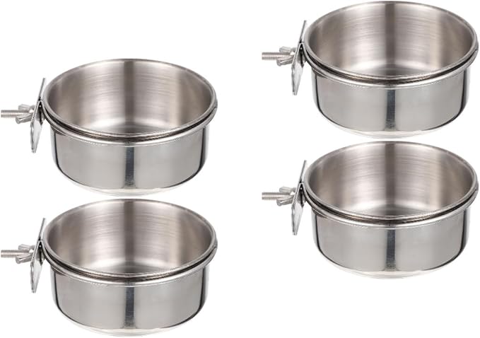 Stainless Steel Parrot Feed Cup Bird Food Bowl with Brackets 4-Pack for Cage Feeding Parakeet Cockatiel Conure Budgie 4.92X3.93X3.54In