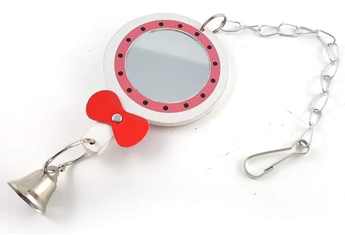 Bird Mirror Toy with Bell Swing Hanging Ringer Leather Mirror Toy Parrot Cage Accessories Decoration for Small and Medium Parakeet Cockatiel Finch Lovebird Conure Budgie Cockatoo African Grey (A)