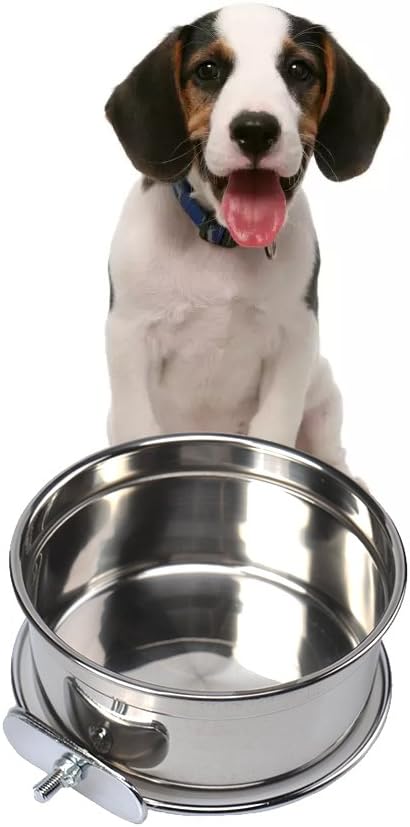 Mrli Pet Food & Water Bird Cup with Clamp Holder Stainless Steel Coop Cup Feeding Dish Feeder for All Bird Small Animal and Puppy Dog Cages 20 Oz