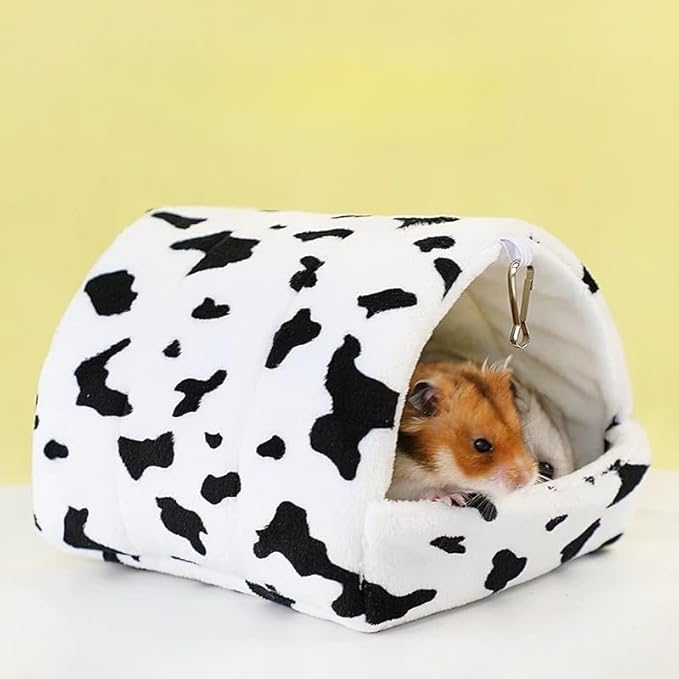 Warm Bird Nest House Plush Birds Hut Bed Hanging Hammock Sleeping Bed Bird Snuggle Cave Hanging Tent for Parrot Parakeet Cockatiel Conure African Grey Macaw-Cow Print