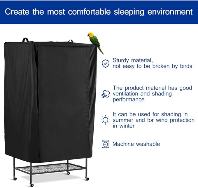 POPETPOP Universal Bird Cage Cover, Good Night Parrot Cage Cover for Birdcage Accessories, Washable&Breathable (Black, Large)