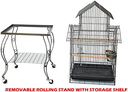 Large 57-Inch Pagoda House Roof Top Parrot Lovebird Cockatiel Cockatiels Parakeets Cage with Stand, Black Vein