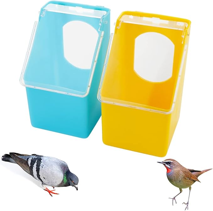 2 Pcs Pigeon Plastic Feeder, Bird Food Feeding Hanging Box for Bird Poultry Pigeon Parrot Parakeet Budgie Cage (One Hole)