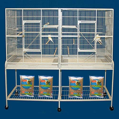 Extra Large Double Flight Bird Wrought Iron Double Cage w/Slide Out Divider 3 Levels Bird Parrot Cage Cockatiel Conure Bird Cage 63" Lx19 Dx64 H W/Stand on Wheels