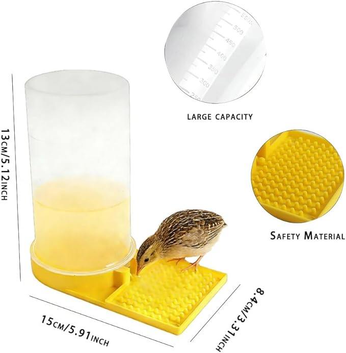 Large Capacity Quail Water Feeder with Small Cleaning Brush,Button Quail Supplies for coturnix cage,Baby Chick Water Feeder for Poultry Starter,Universal for Baby Chicks/Baby Birds