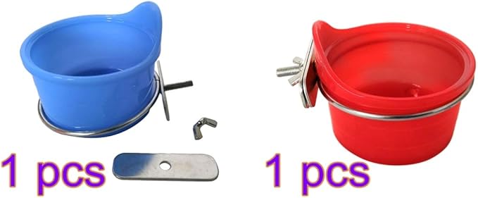 POPETPOP Bird Feed Cups for Cage-Pet Food & Water Bird Cup with Clamp Holder for Parakeet Parrot Macaw Cockatiels Conure Lovebird Finch Small Animal Cage Bowl-2 Pack