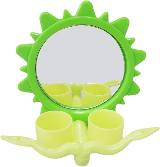 Parrot Mirror for Cage Hanging Bird Feeder with Plastic Perch Food Water Bowl Feeding Cups Easy to Install Bird Mirror with Perch