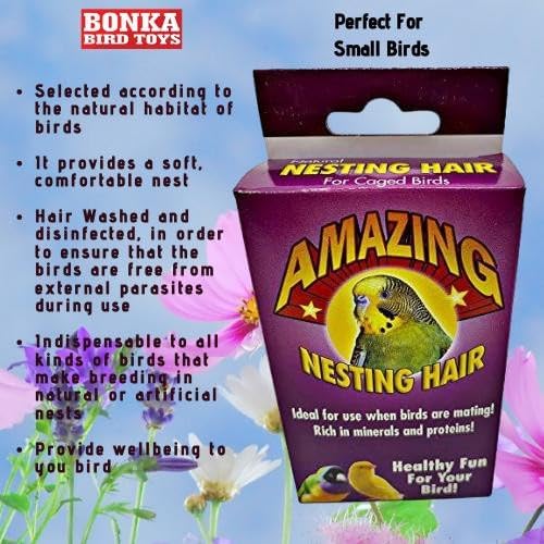 Bonka Bird Toys 2286 Pk3 Natural Sterilized Hair Nesting Material Breeding Box Nest Pet, Budgie, Canary, Parrotlet, and Similar Breed Sizes