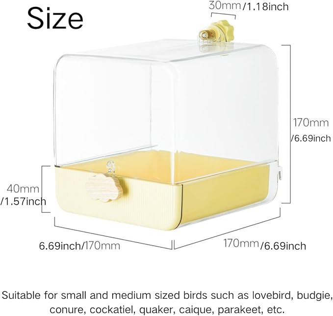 Bird Bath for Cage, Cleaning Pet Supplies Cockatiel Bird Clear Spacious Bathtub with Bottom Drawer for Parrots Parakeets, Conures, Quakers, Portable Shower for Most Birdcage (Yellow)