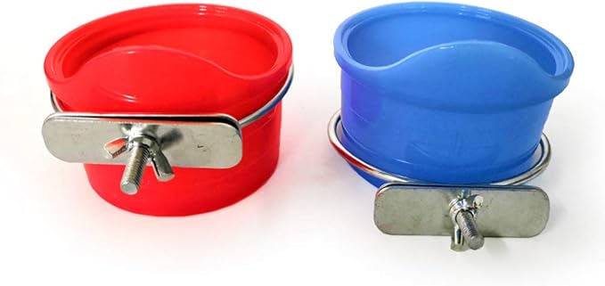 POPETPOP Bird Feed Cups for Cage-Pet Food & Water Bird Cup with Clamp Holder for Parakeet Parrot Macaw Cockatiels Conure Lovebird Finch Small Animal Cage Bowl-2 Pack