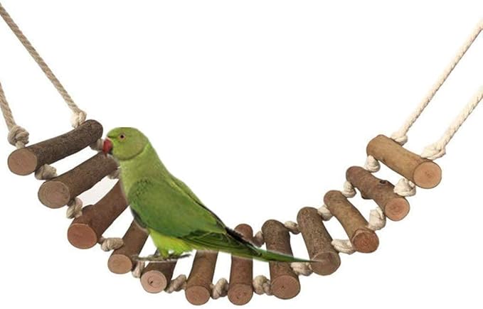 Bird Climbing Ladder Swing Chew Toy Hanging Parrot Perch Stand Toy Flexible Bridge Natural Wood for Parakeet Lovebird Cockatiel African Grey Cockatoo Conure Finch Cage Accessories