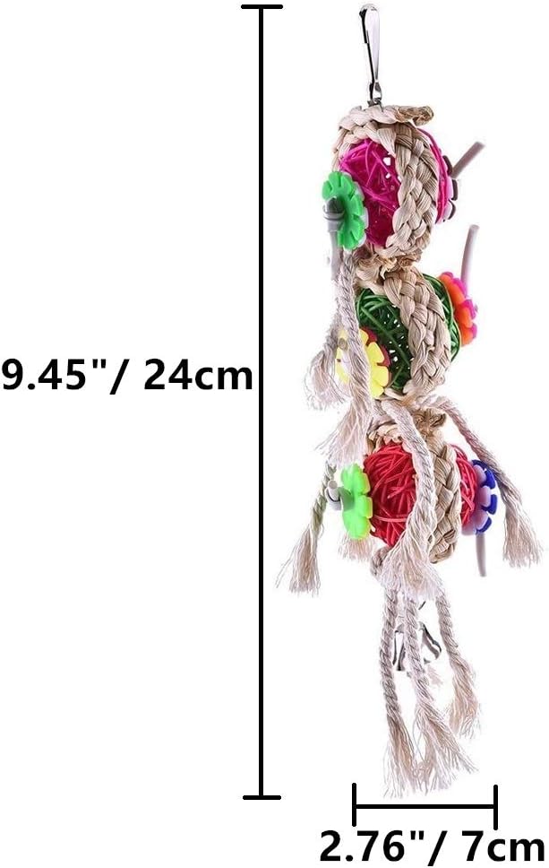 Litewoo Bird Chew Bell Toy Natural Straw Rattan Colorful for Parakeet Cockatiel African Grey Quaker Cockatoo Lovebird Caique Amazon Budgie Cage Accessories