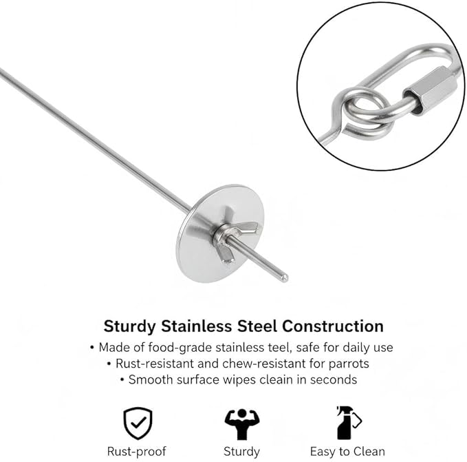 3P Stainless Steel Bird Cage Food Holder & Foraging Toy for Parakeets, Budgies, Macaws - Fruit & Vegetable Skewer Feeder