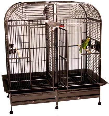 Mcage XXLarge Double Dome Top Style Double Parrot Cage with Center Double Divider - 64" W X 32" D X 70" H - Black Vein