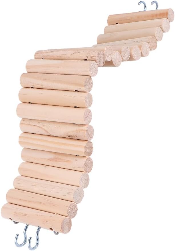Wooden Hamster Ladder Bridge Chew Toy Small Animal Climbing Ladder for Pet Cage Accessory Supports Balance Coordination with Easy Hanging Design 15.74X2.95X0.39In