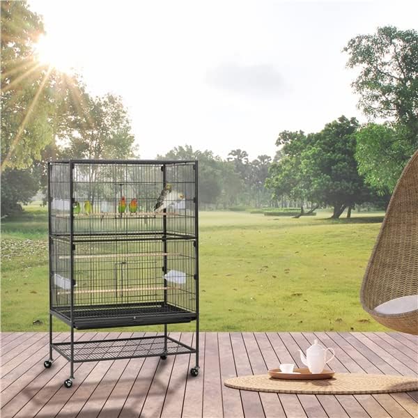 Aviary on Stand Large Bird Cage on Wheels Sturdy Metal Parrot Budgies 79 x 52 x 132 cm