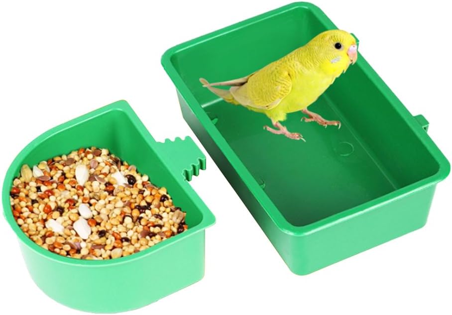 2 Pieces Bird Feeding & Watering Supplies,Bird Bath for Cage,Bird Water Feeder,Parakeet Bath,Bird Feeder for Cage,Bird Cage Feeder,Bird Shower,Bird Food Bowl (Green)