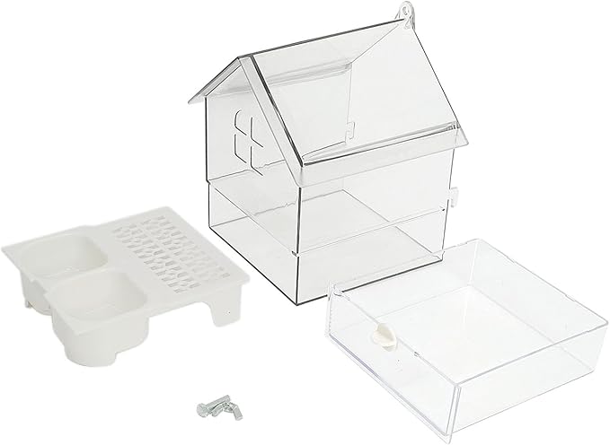Bird Cage Feeder Parakeet Bathtub Feeding Watering Hanging Shower Box Cage Accessories for Parrot Cockatiels Parakeets, White