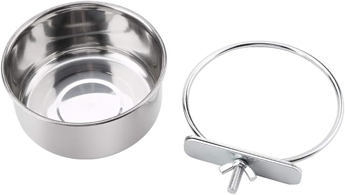 Hanging Adjustable Food Water Food Feeding Bowl Stainless Steel Parrot Parakeet Feeder Bird Cage Accessory Drinking Cup (M)