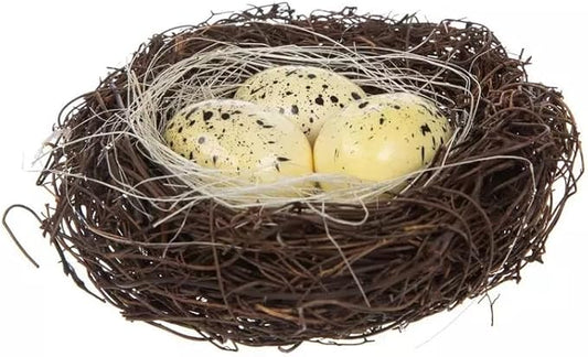 Brown Natural Bird's Nest with White Eggs