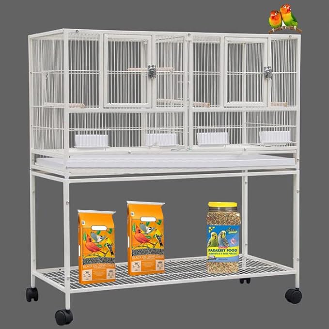 Durable Wrought Iron Single Stackable Center Divided Breeder Breeding Bird Flight Double Rolling Cage Storage Shelf for Aviaries Canaries Cockatiels Lovebirds Finches Budgies Small Parrots
