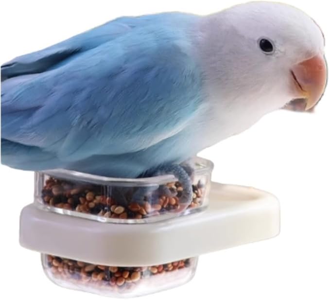 Bird Cage Feeder Portable Bird Plastic Feeding Dish Cup Detachable Bowl with Perch for Parakeet Budgies Cockatiel Lovebird Small Birds (Square,White)
