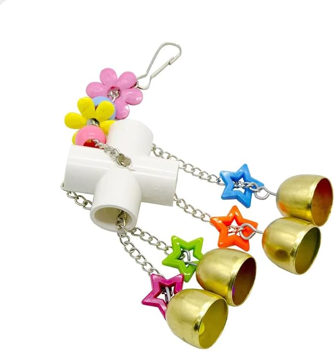 Bird Swing Bells Toy with Bell Chewing Hanging Ring Toy Cage Bite for Pet Budgie Parakeet Cockatiel Conure Macaw African Grey Eclectus Cockatoo Finches Lovebird Quaker Parrot Finch Canary
