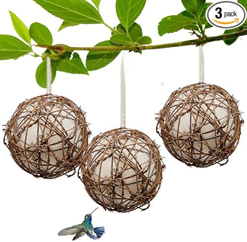Gute Globe Hummingbird Nesters, Hummingbird Nesting Houses Set of 3, Bird Nesting Materials Holder, Refillable Balls Bird Nesting Station for Outdoor Wild Birds Wrens Finches Parrot