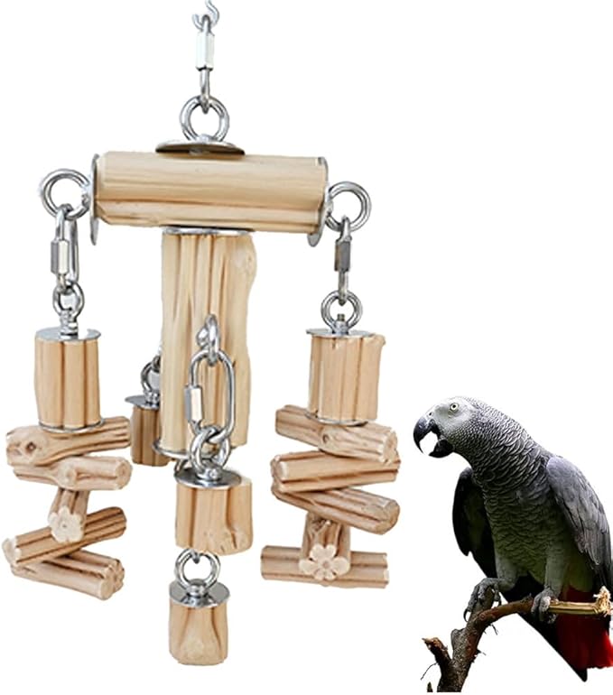 Large Parrot Toys,Large Bird Toys for Macaws, African Grey, Amazon Parrots Bird Gifts,Natural Hardwood Hanging,Parrot Chew Toys