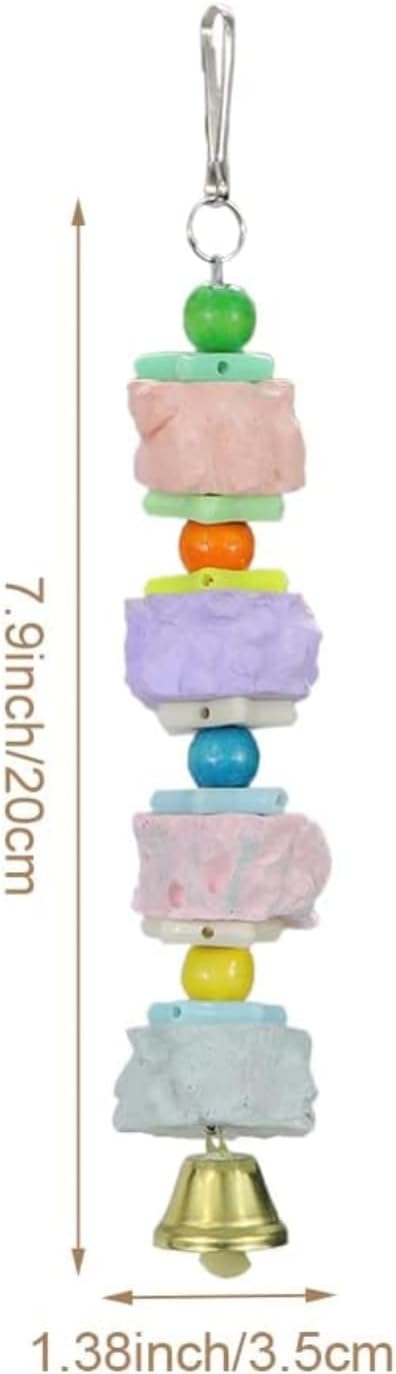 Litewoo Bird Beak Trim Colorful Calcium Stone Parrot Pet Chew Long String Cage Toy with Bell, Chinchilla Grinding Teeth Lava Block for Conure, Budgies, Parakeet, Hamster, Rabbit 2-Pcs