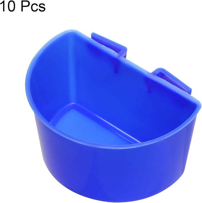 PATIKIL Mini Bird Feeder Cage Cups, 10 Pack Pigeon Water Bowl Large Feeding Sand Cup Hanging Container for Parrot Poultry, Blue