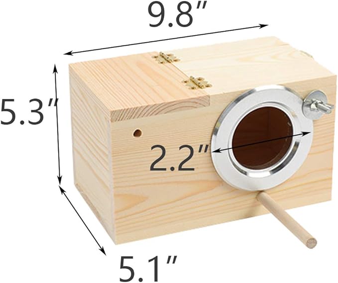 Parakeet Nesting Box, Bird Nest Breeding Box Cage Wood House for Finch Lovebirds Cockatiel Budgie Conure Parrot (M:9.8"×5.1"×5.3")