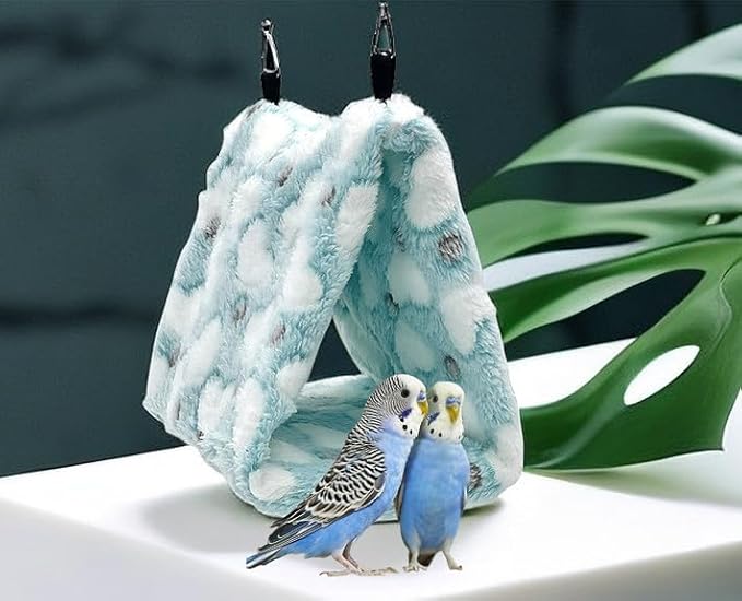 2 Pack Warm Bird Nest Plush Snuggle Bird Hammock Hanging Bird Cave Parrot Sleeping Bed Shed Hut Hanging Tent for Budgies Finch Parakeet Cockatiel Cockatoo Lovebird-Loving Heart (Pink&Green)
