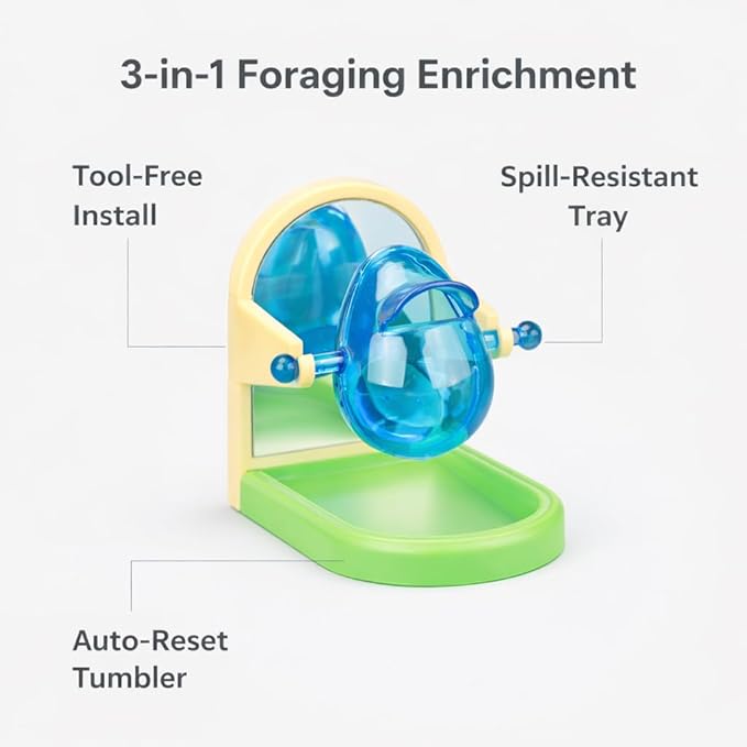 Small Pet Intelligence Growth Rotating Foraging Toy with Mirror for Birds,Budgies,Parakeets, Rats & Hamsters Chew-Proof Cage Feeder Slow Release & Self-Discovery Fun(1pc Random Color)