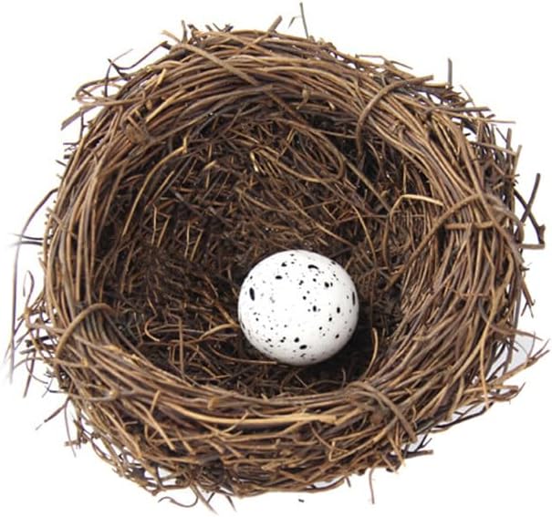 Artificial Birds Nest,4 Set Handmade Natural Easter Fake Birds Nest Rattan Bird Nests Decoration Simulation Bird Nest for Wedding Home Garden Party Decor,8cm with 1PCS Egg Ornament