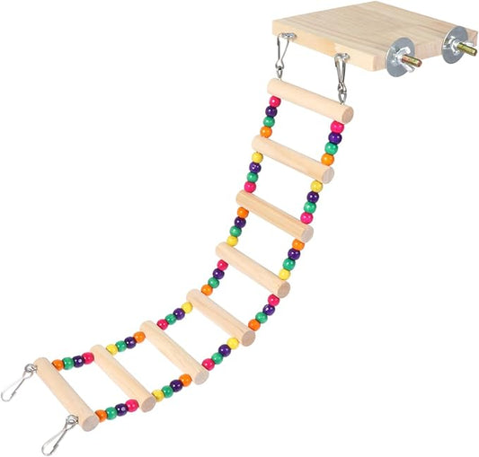 1Pc Wooden Parrot Ladder Toy with Beads Bird Standing Toy for Parrots Conures and Biting and Climbing Accessory for Parrot Cages