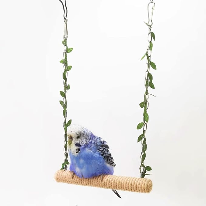 La La Pet® Hanging Wooden Pet Bird Swing with Cotton Rope Bird Cage Swing Bird Perch Swing Bird Cage Perch Bird Perch Stand Bird Swing Toy for Parrots Parakeets Cockatiels Lovebirds Brown