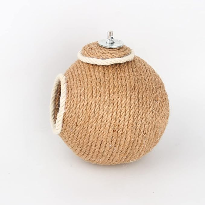 Sugar Glider House Natural Coconut Shell Hemp Rope Hut Hide Out Nest for Sugar Glider Hamster Squirrel Bird Parakeet,Cage Habitats Decor, Bird Cage Toy (Screw Fixed)