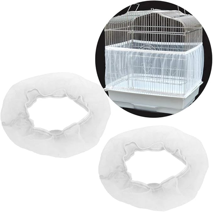 Fdit Bird Cage Cover, 2PCS Bird Cage Cover Birdcage Polyester Mesh Cover Seed Catcher Universal Parrots Cage Accessories(White)