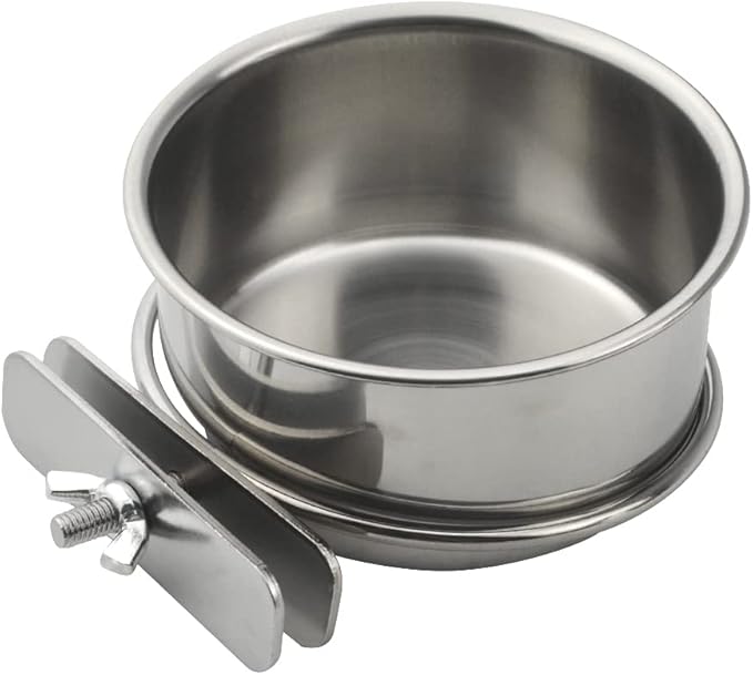 2Pack Bird Feeding Dish Cups Stainless Steel Parrot Feeders Water Cage Bowls with Clamp Holder for Parakeet Conure Cockatiels Macaw Small Animal (10cm)